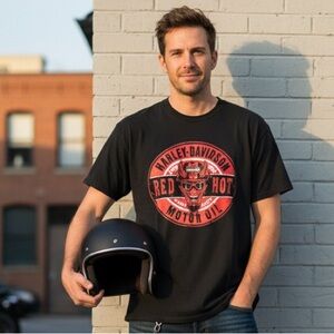 Harley Davidson Sz L Black Print Logo Casual Motorcycle Short Sleeve Tee Shirt